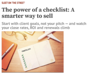 The power of a checklist: A smarter way to sell | Sleete Sales Scripts, LLC | Media Sales Consultant | Sales Training | SleeteSales.com